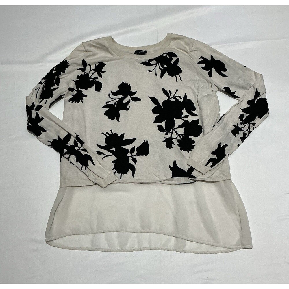Ann Taylor Cream Layered Floral-Print Blouse with Black Flowers